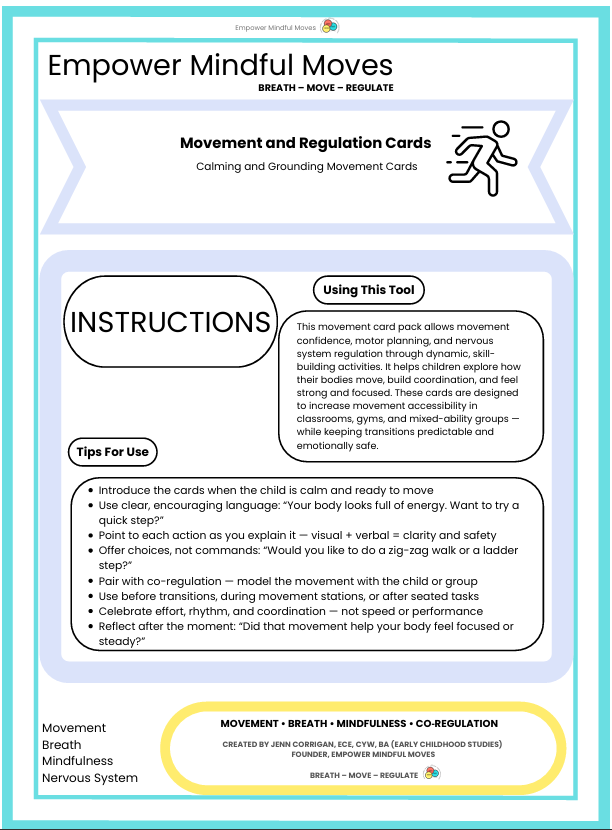 Calm and Grounding Movement Regulation Cards