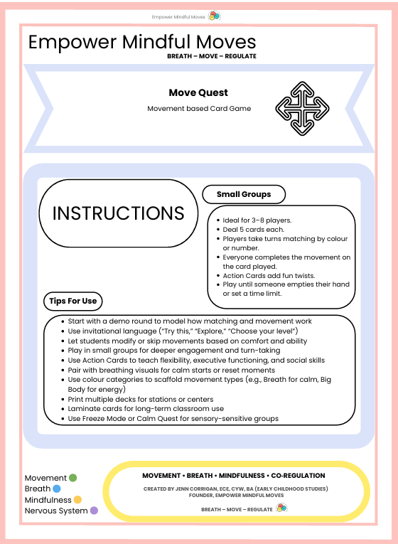 Move Quest Movement Regulation  Card Game