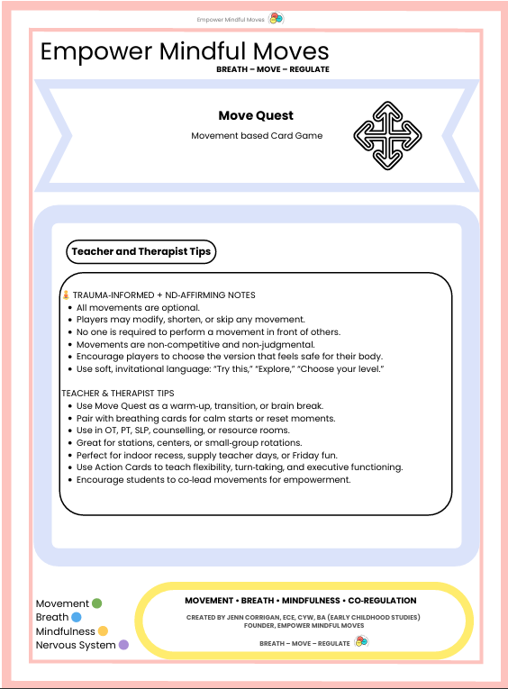 Move Quest Movement Regulation  Card Game