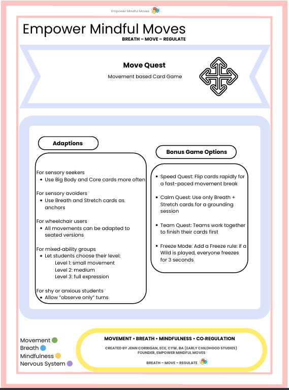 Move Quest Movement Regulation  Card Game