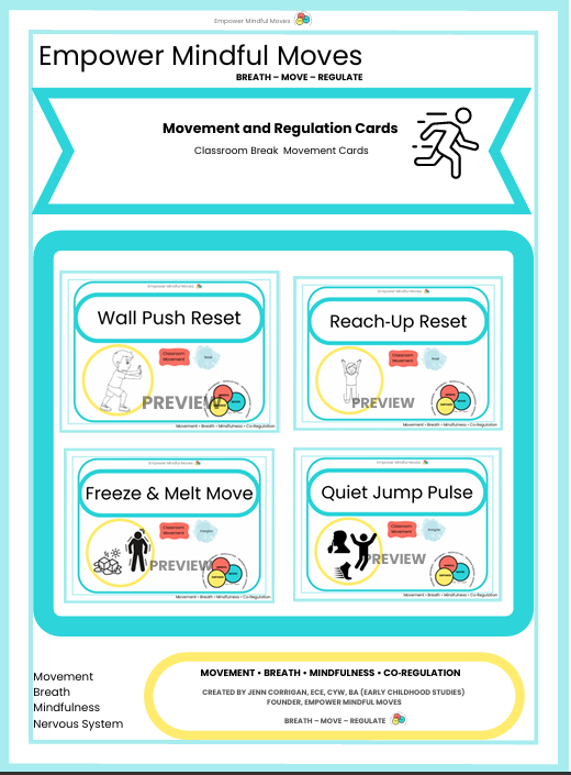 Classroom Breaks Movement Regulation Cards