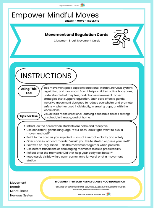 Classroom Breaks Movement Regulation Cards