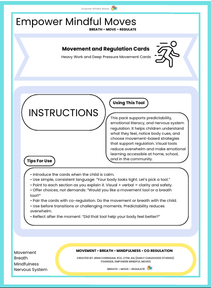 Heavy Work and Deep Pressure Movement Regulation Cards