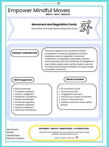 Heavy Work and Deep Pressure Movement Regulation Cards