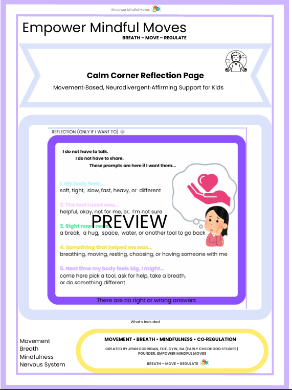 Calming Corner Reflection Page