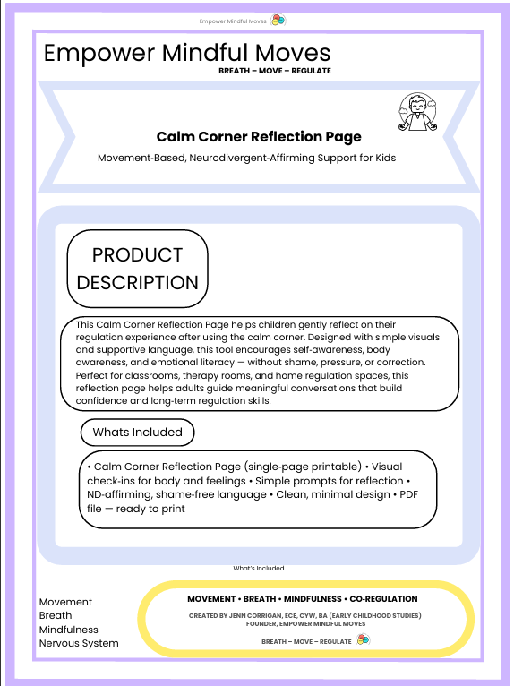 Calming Corner Reflection Page