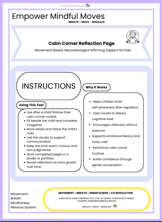 Calming Corner Reflection Page
