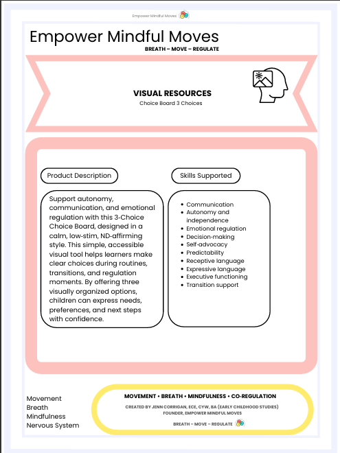 3 Choices Choice Board Visual Support