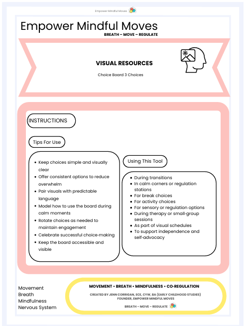 3 Choices Choice Board Visual Support