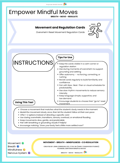 Overwhelm Reset Movement Regulation Cards