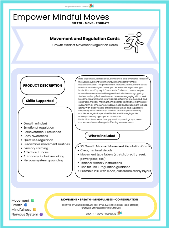 Growth Mindset Movement Regulation Cards