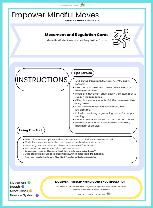 Growth Mindset Movement Regulation Cards