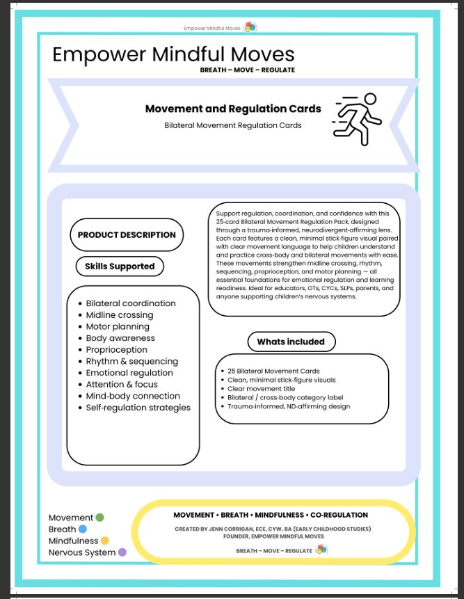 Bilateral Movement Regulation Cards | ND‑Affirming Visuals for Sensory Support, OT, Calm Corners & Classroom Movement Breaks