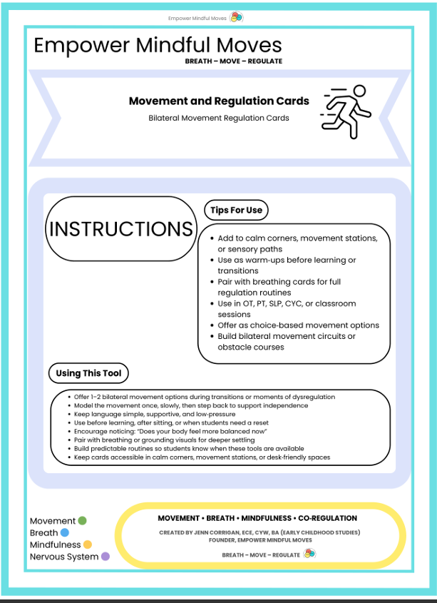 Bilateral Movement Regulation Cards | ND‑Affirming Visuals for Sensory Support, OT, Calm Corners & Classroom Movement Breaks