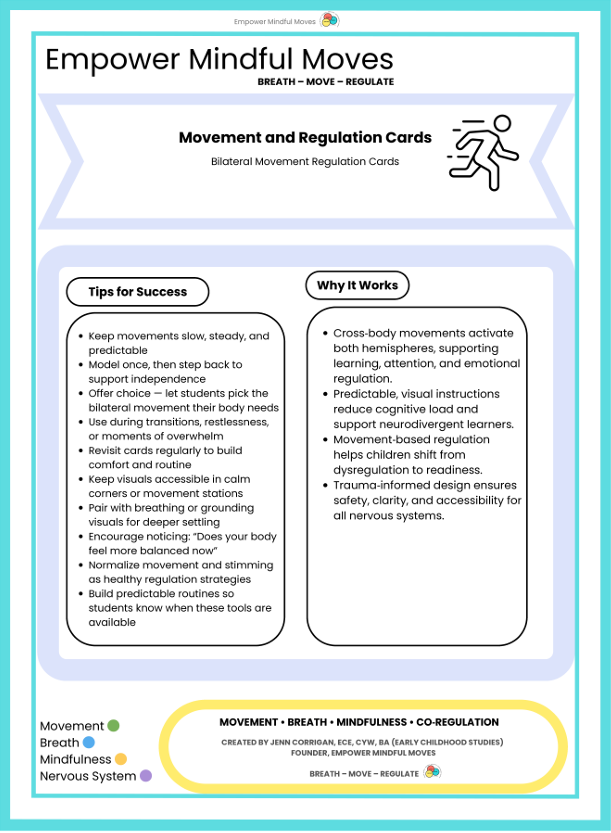 Bilateral Movement Regulation Cards | ND‑Affirming Visuals for Sensory Support, OT, Calm Corners & Classroom Movement Breaks