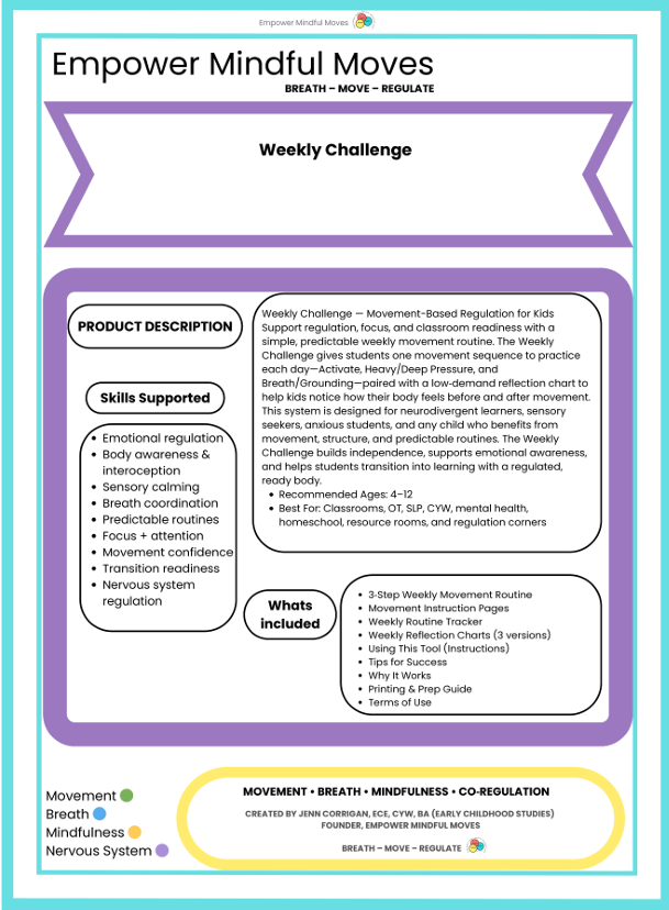 weekly Challenge : - Movement Regulation Routine Toe Taps • Lizard Lunge • Forward Fold Hang   ND‑Affirming • Classroom‑Ready • Low‑Demand • Evidence‑Aligned