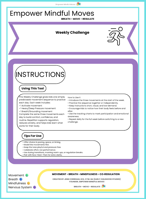 Weekly Challenge  – Movement‑Based Regulation Routine for Kids Activate • Heavy/Deep Pressure • Breath/Grounding