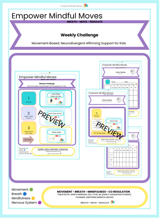 Weekly Challenge  – Cross‑Body Wake‑Up Taps, Hand Press Anchor, Plank Hold | Movement‑Based Regulation for Kids
