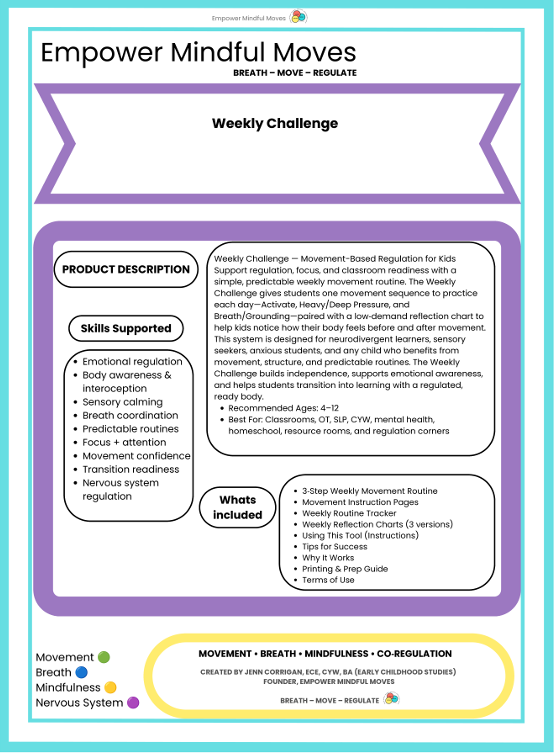 Weekly Challenge  – Cross‑Body Wake‑Up Taps, Hand Press Anchor, Plank Hold | Movement‑Based Regulation for Kids