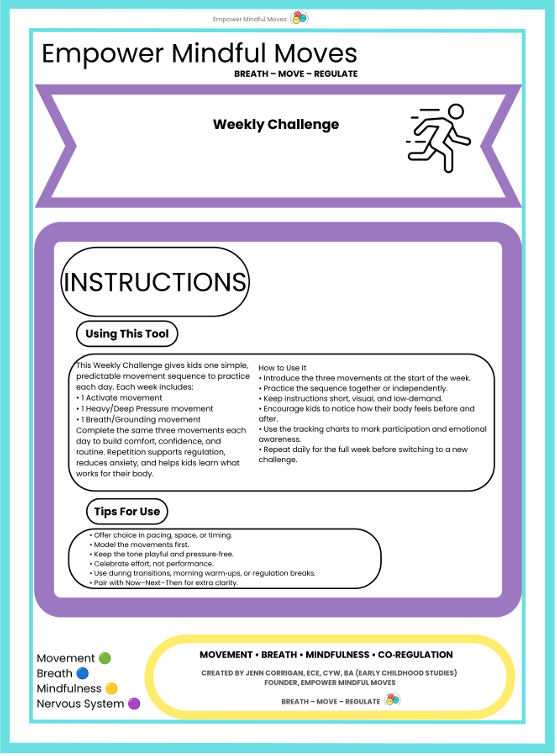 Weekly Challenge – Quick Punch Forward, Broad Jump, Chest Open + Settle | Movement‑Based Regulation for Kids