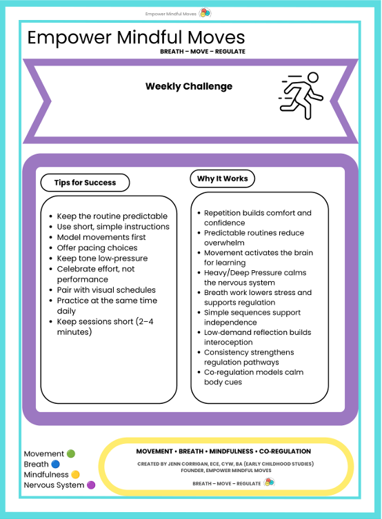 Weekly Challenge  – Cross‑Body Wake‑Up Taps, Hand Press Anchor, Plank Hold | Movement‑Based Regulation for Kids