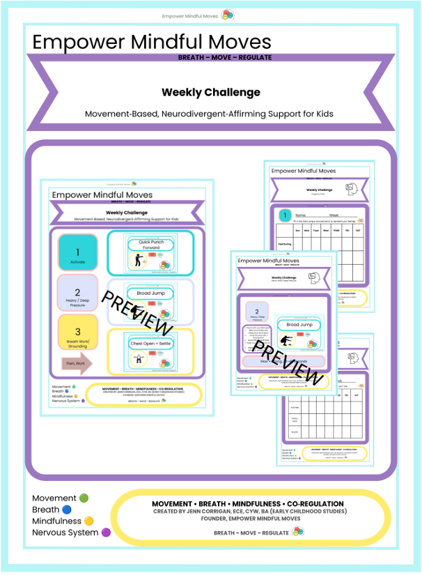 Weekly Challenge – Quick Punch Forward, Broad Jump, Chest Open + Settle | Movement‑Based Regulation for Kids