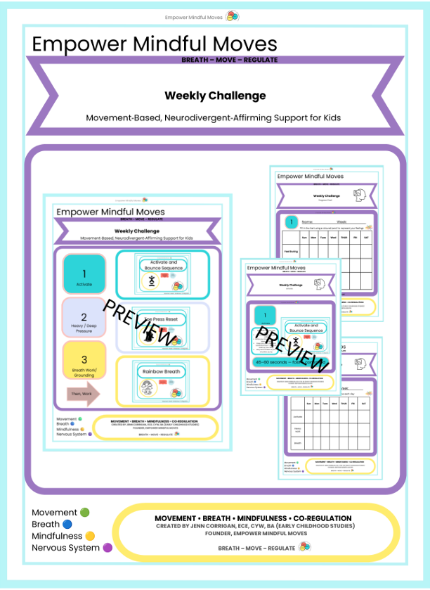 Weekly Challenge – Activate + Bounce Sequence, Toe Press Reset, Rainbow Breath | Movement‑Based Regulation for Kids