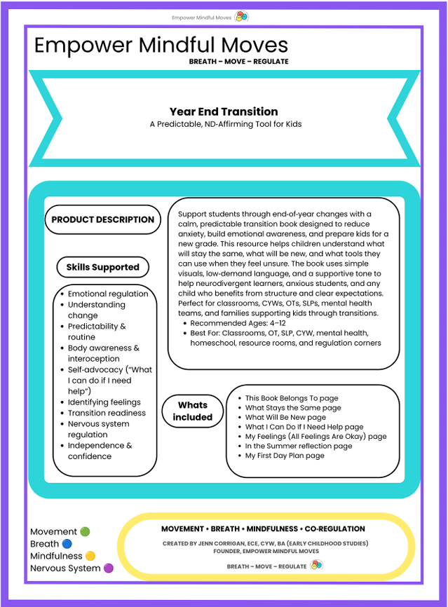 Year End Transition Book for Kids | ND‑Affirming Visual Support | Empower Mindful Moves