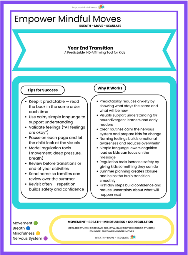 Year End Transition Book for Kids | ND‑Affirming Visual Support | Empower Mindful Moves