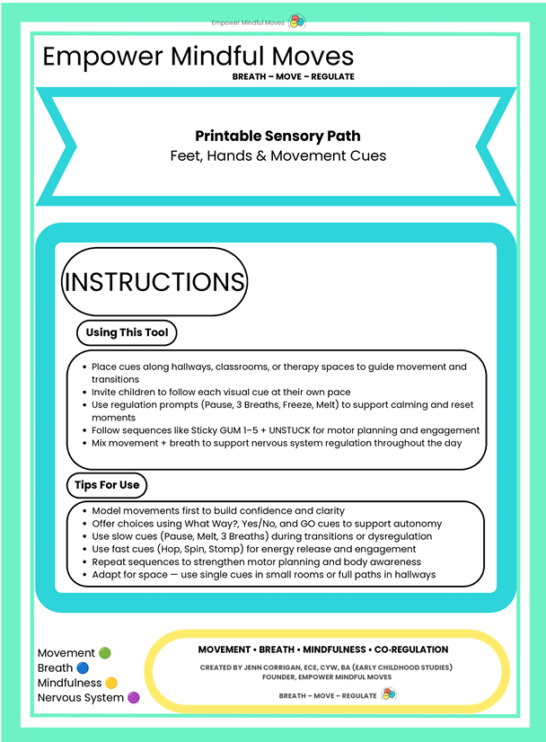 Printable Sensory Path – Feet & Hands Movement Cues for Classroom Regulation, Transitions & Motor Skills