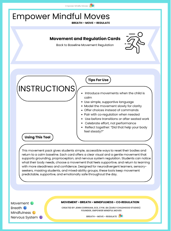 Reset Starter Bundle – Movement Regulation Tools + Overwhelm Reset + Back to Baseline + Stress & Tension Release + 3‑Choice Board | ND‑Affirming Regulation Tools for Home & Classroom