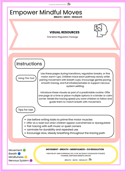 Fine Motor Regulation Package — Mindful Tracing + Breath Work Pages (Printable)