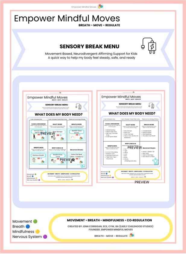 Neurodivergent‑Friendly Sensory Break Menu | Movement‑Based Regulation Poster Set