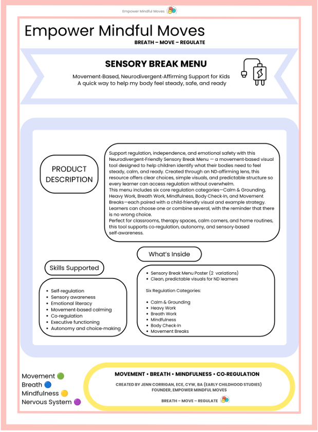 Neurodivergent‑Friendly Sensory Break Menu | Movement‑Based Regulation Poster Set