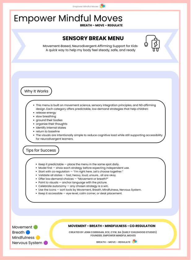 Neurodivergent‑Friendly Sensory Break Menu | Movement‑Based Regulation Poster Set