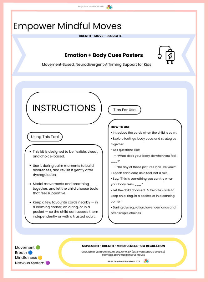 LARGE motion + Body Cues Posters | ND‑Affirming Regulation Toolkit for Kids | Movement‑Based Calm Corner Visuals