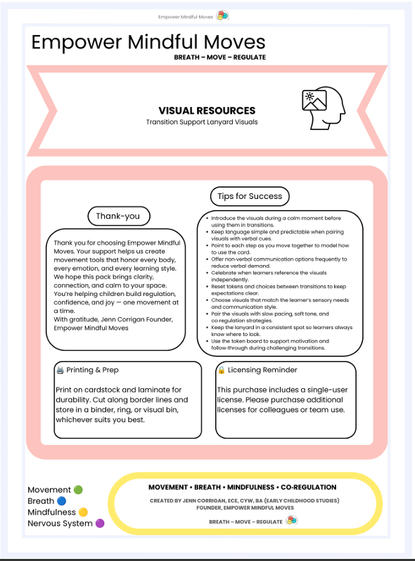 Transition Support Lanyard Visuals | Non‑Verbal Communication + Token Board | ND‑Affirming